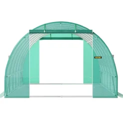 VEVOR Walk-in Tunnel Greenhouse, 20 x 10 x 7 ft Portable Plant Hot House with Galvanized Steel Hoops, 3 Top Beams, Diagonal Poles, 2 Zippered Doors & 12 Roll-up Windows, Green