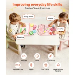 VEVOR Wall Busy Board, 14-in-1 Castle Montessori Sensory Activity Panels, Learning Activity Center for Daycare, Classroom, Playroom, and Home, Sturdy Wooden Educational Toys, with Mounting Hardware