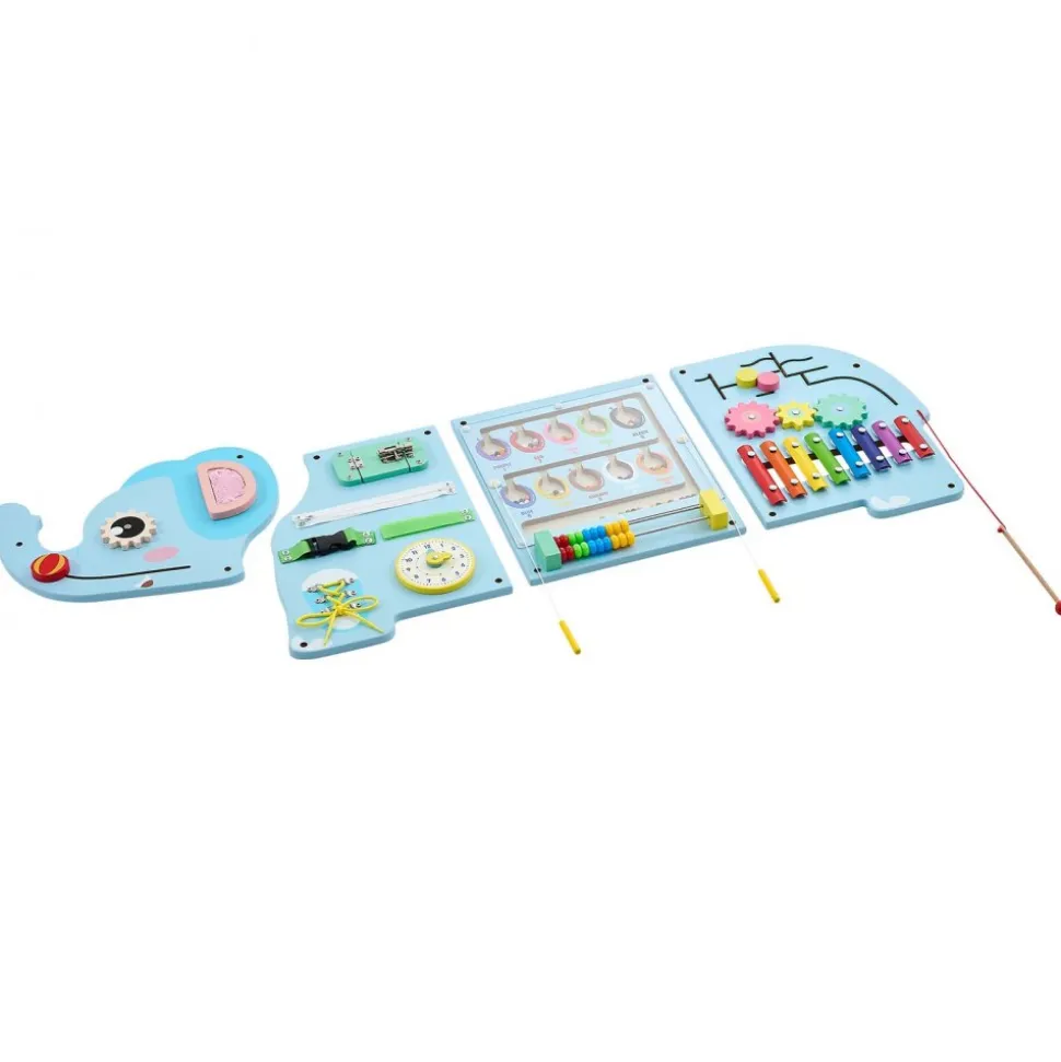 VEVOR Wall Busy Board, 14-in-1 Elephant Montessori Sensory Activity Panels, Learning Activity Center for Daycare, Classroom, Playroom, and Home, Sturdy Wooden Educational Toys, with Mounting Hardware