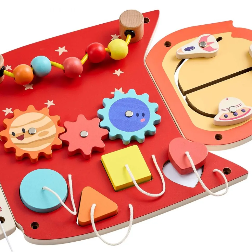 VEVOR Wall Busy Board, 13-in-1 Rocket Montessori Sensory Activity Panels, Learning Activity Center for Daycare, Classroom, Playroom, and Home, Sturdy Wooden Educational Toys, with Mounting Hardware