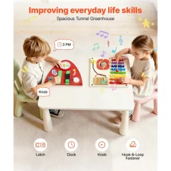 VEVOR Wall Busy Board, 13-in-1 Rocket Montessori Sensory Activity Panels, Learning Activity Center for Daycare, Classroom, Playroom, and Home, Sturdy Wooden Educational Toys, with Mounting Hardware