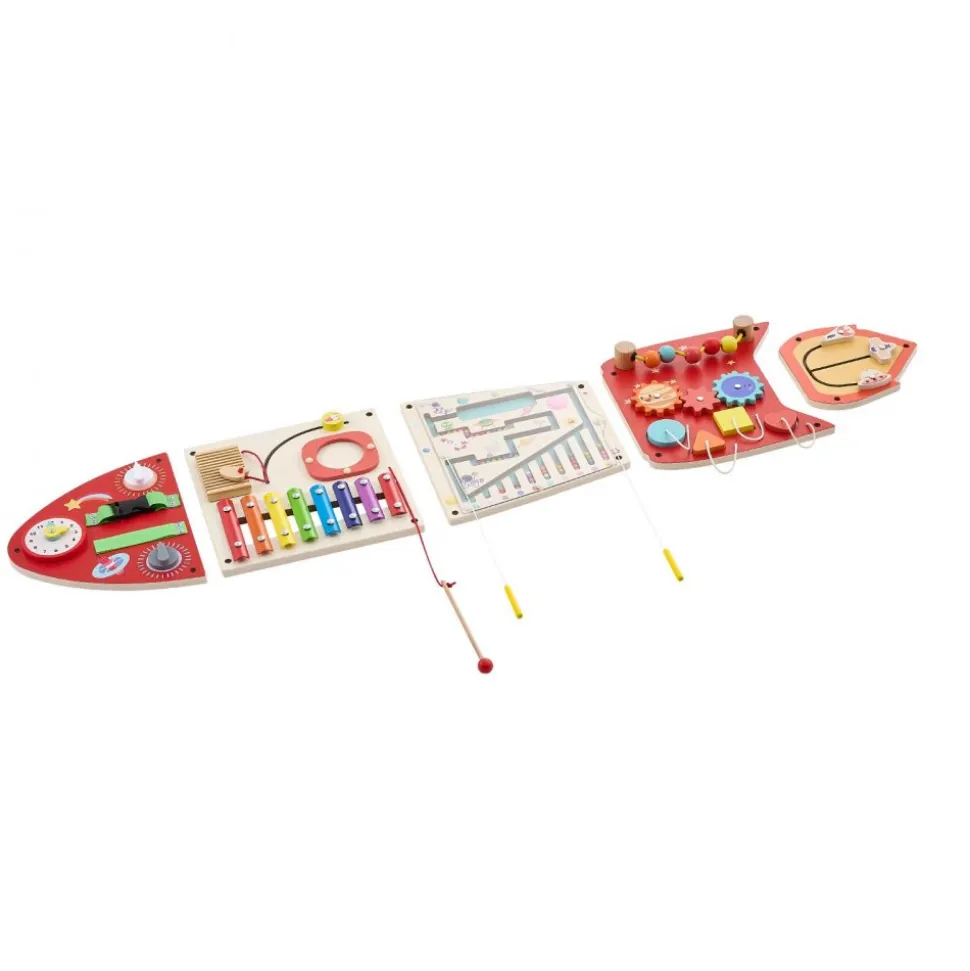 VEVOR Wall Busy Board, 13-in-1 Rocket Montessori Sensory Activity Panels, Learning Activity Center for Daycare, Classroom, Playroom, and Home, Sturdy Wooden Educational Toys, with Mounting Hardware