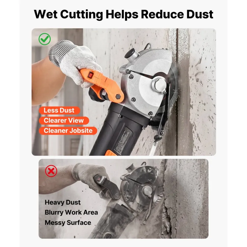 VEVOR Wall Chaser, 4800W Electric Wall Groove Cutting Machine, 6800 RPM Max Speed, Concrete Slotting Cutter with Guide Line, 5 pcs Blades, Adjustable Handle for Cutting Grooves in Brick, Concrete