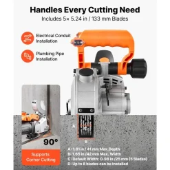 VEVOR Wall Chaser, 4800W Electric Wall Groove Cutting Machine, 6800 RPM Max Speed, Concrete Slotting Cutter with Guide Line, 5 pcs Blades, Adjustable Handle for Cutting Grooves in Brick, Concrete