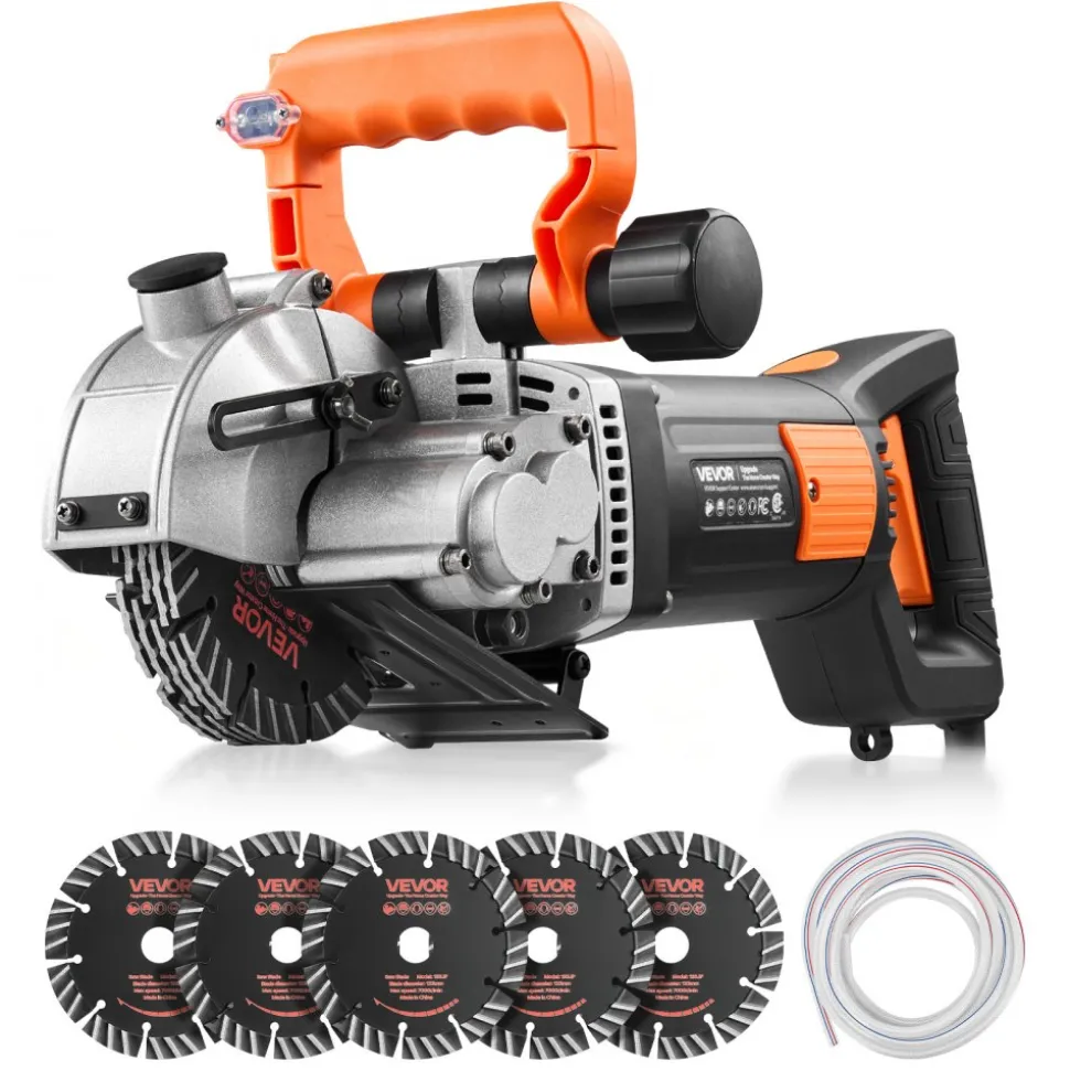 VEVOR Wall Chaser, 4800W Electric Wall Groove Cutting Machine, 6800 RPM Max Speed, Concrete Slotting Cutter with Guide Line, 5 pcs Blades, Adjustable Handle for Cutting Grooves in Brick, Concrete