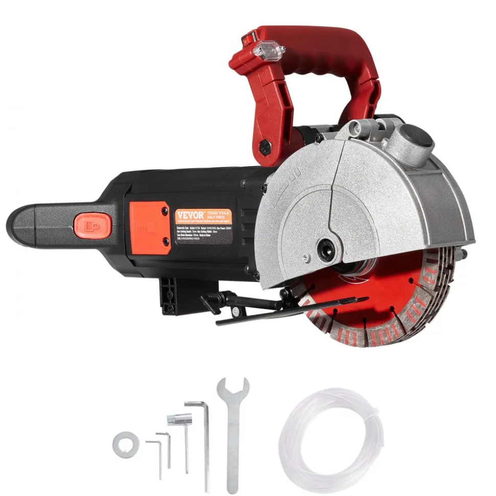 VEVOR Wall Chaser, 2500W 38mm/1.5" Cutting Width,Wall Groove Cutting Machine 52mm/2" Cutting Depth,Wall Slotting Machine With 5 Saw Blades 6.3" Diameter 6300r/Min,One-time Forming Dustless
