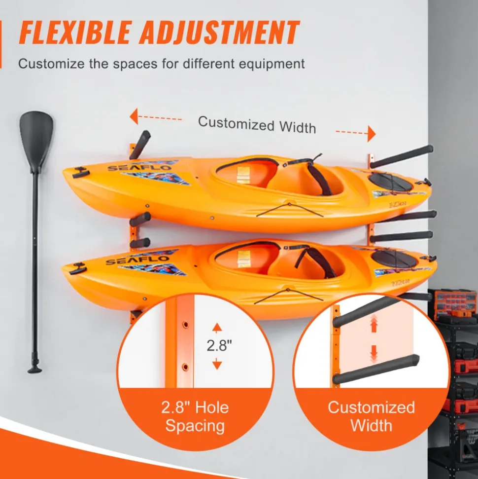 VEVOR Wall Kayak Storage Rack, 4-Capacity Wall Mounted Kayak Holders for Kayak Canoe Paddle Board, Kayak Storage Hooks with Adjustable Padded Arms, 400 LBS Load Kayak Hanger for Indoor Outdoor Garage