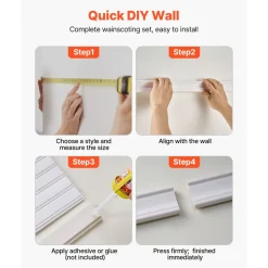 VEVOR Wall Molding Kit, Wainscoting Panels, Lightweight Paintable Polystyrene, Easy to Install, Wide & Narrow Accent Wall Trim for Interior Décor Living Room, Bedroom, White (77.5 x 38.6 in )