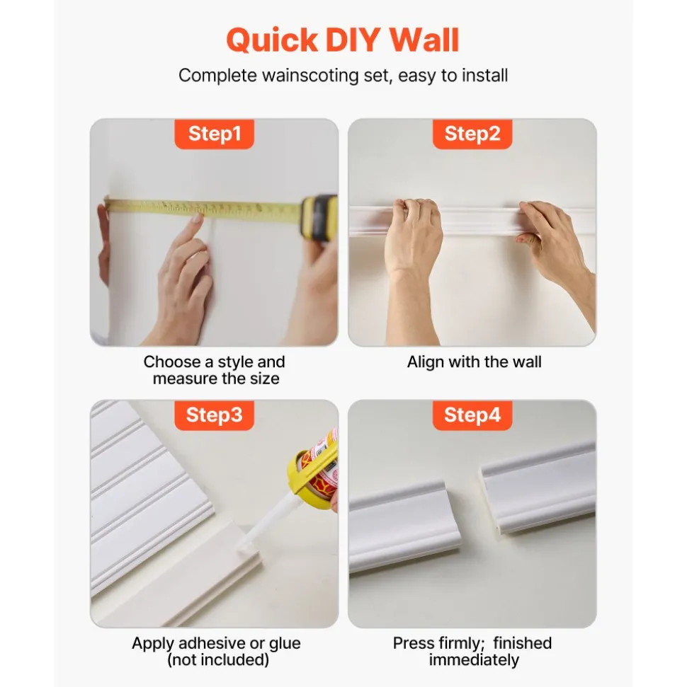 VEVOR Wall Molding Kit, Wainscoting Panels, Lightweight Paintable Polystyrene, Easy to Install, Wide & Narrow Accent Wall Trim for Interior Décor Living Room, Bedroom, White (77.5 x 38.6 in )