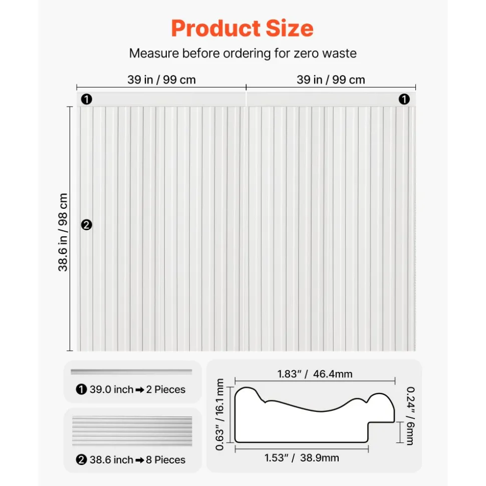 VEVOR Wall Molding Kit, Wainscoting Panels, Lightweight Paintable Polystyrene, Easy to Install, Wide & Narrow Accent Wall Trim for Interior Décor Living Room, Bedroom, White (77.5 x 38.6 in )