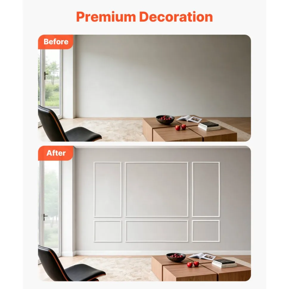 VEVOR Wall Molding 3 Pack, Wainscoting Panels Kit, Lightweight Paintable Polystyrene, Easy to Install Accent Wall Trim for Interior Décor Living Room, Bedroom, Home, White (31x63 + 31x24 in)