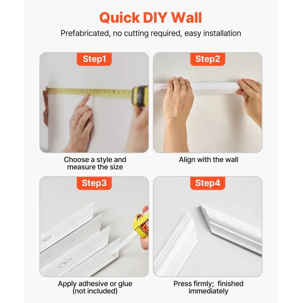 VEVOR Wall Molding 3 Pack, Wainscoting Panels Kit, Lightweight Paintable Polystyrene, Easy to Install Accent Wall Trim for Interior Décor Living Room, Bedroom, Home, White (31x63 + 31x24 in)