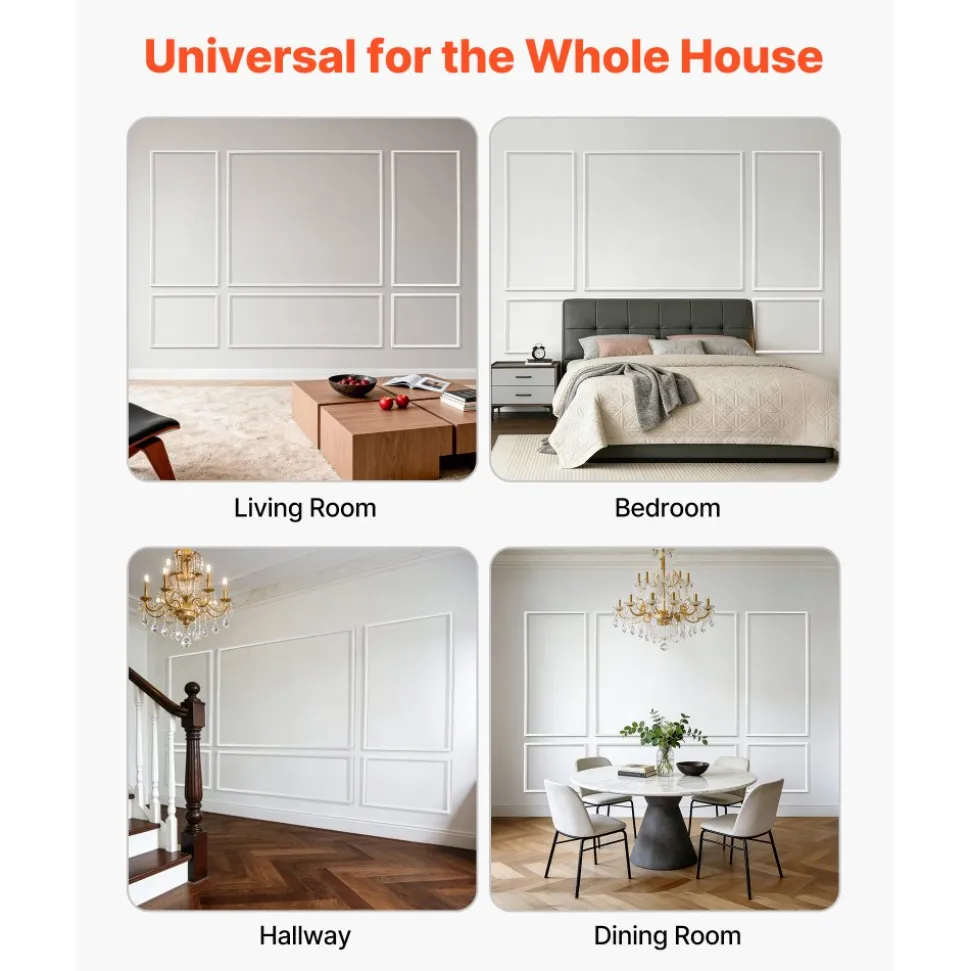 VEVOR Wall Molding 3 Pack, Wainscoting Panels Kit, Lightweight Paintable Polystyrene, Easy to Install Accent Wall Trim for Interior Décor Living Room, Bedroom, Home, White (31x63 + 31x24 in)