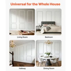 VEVOR Wall Molding 3 Pack, Wainscoting Panels Kit, Lightweight Paintable Polystyrene, Easy to Install, Waterproof Accent Wide Profile Trim for Interior Living Room, Bedroom,White (24x54 + 24x24 in)