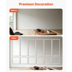 VEVOR Wall Molding 6 Pack, Wainscoting Panels Kit, Lightweight Paintable Polystyrene, Easy to Install, Waterproof Accent Wall Trim for Interior Décor Living Room, Bedroom, White (24x54 + 24x24 in)