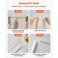VEVOR Wall Molding 12 Pack, 20 x 20 in Wainscoting Panels Kit, Lightweight Paintable Polystyrene, Easy to Install, Waterproof Accent Wall Trim for Interior Décor Living Room, Bedroom, Home, White
