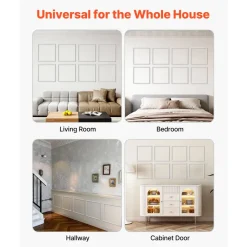 VEVOR Wall Molding 12 Pack, 20 x 20 in Wainscoting Panels Kit, Lightweight Paintable Polystyrene, Easy to Install, Waterproof Accent Wall Trim for Interior Décor Living Room, Bedroom, Home, White