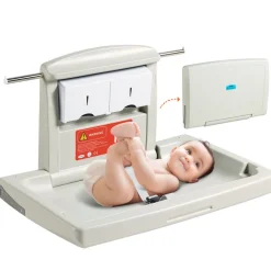 VEVOR Wall-Mounted Baby Changing Station, Horizontal Foldable Diaper Change Table with Safety Straps and Hanging Rods, Use in Commercial Bathrooms,  Daycare Centers for Newborns & Infant