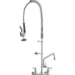 VEVOR Wall-Mounted Brass Kitchen Faucet, 36" Tall, 8" Installation Width, Includes 12" Rotating Spout and Pull-Down Sprayer, Suitable for Single, Double, or Triple Sinks