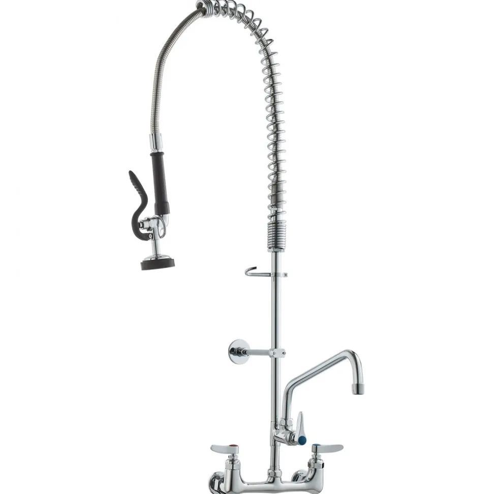 VEVOR Wall-Mounted Brass Kitchen Faucet, 36" Tall, 8" Installation Width, Includes 12" Rotating Spout and Pull-Down Sprayer, Suitable for Single, Double, or Triple Sinks