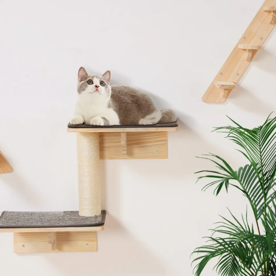VEVOR Wall Mounted Cat Shelves, Cat Wall Shelves and Perches with Jumping Boards, Cat Beds, Hammocks & Cat Tree, Cat Furniture and Shelves up to 40 lbs for Sleeping, Playing, Climbing, Set of 7