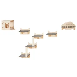 VEVOR Wall Mounted Cat Shelves, Cat Wall Shelves and Perches with Jumping Boards, Nest, Barrier Board & Cat Tree, Cat Floating Furniture up to 40 lbs for Sleeping, Playing, Climbing, Set of 5