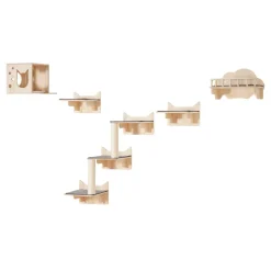 VEVOR Wall Mounted Cat Shelves, Cat Wall Shelves and Perches with Jumping Boards, Nest, Barrier Board & Cat Tree, Cat Floating Furniture up to 40 lbs for Sleeping, Playing, Climbing, Set of 5