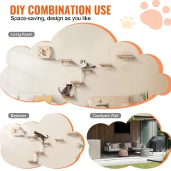 VEVOR Wall Mounted Cat Shelves, Cat Wall Shelves and Perches with Jumping Boards, Nest, Barrier Board & Cat Tree, Cat Floating Furniture up to 40 lbs for Sleeping, Playing, Climbing, Set of 5