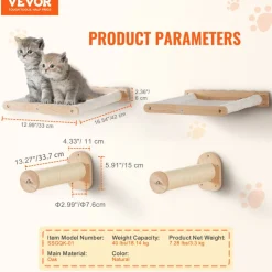 VEVOR Wall Mounted Cat Shelves, Cat Wall Shelves and Perches with Jumping Posts & Hammocks, Cat Furniture Set up to 40 lbs, Removable & Washable Coral Fleece for Sleeping, Playing, Climbing, Set of 4