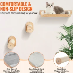 VEVOR Wall Mounted Cat Shelves, Cat Wall Shelves and Perches with Jumping Posts & Hammocks, Cat Furniture Set up to 40 lbs, Removable & Washable Coral Fleece for Sleeping, Playing, Climbing, Set of 4