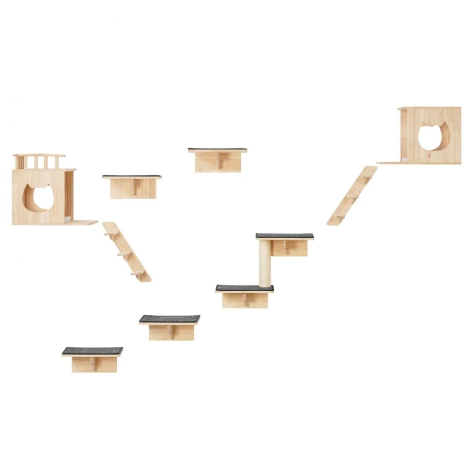 VEVOR Wall Mounted Cat Shelves, Cat Wall Shelves and Perches with Jumping Boards, Cat Beds, Hammocks & Cat Tree, Cat Furniture and Shelves up to 40 lbs for Sleeping, Playing, Climbing, Set of 9