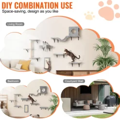 VEVOR Wall Mounted Cat Shelves, Cat Wall Shelves and Perches with Jumping Boards, Hammock, Sofa, Cat Tree & Cat Grip, Cat Furniture and Shelves up to 40 lbs for Sleeping, Playing, Climbing, Set of 6