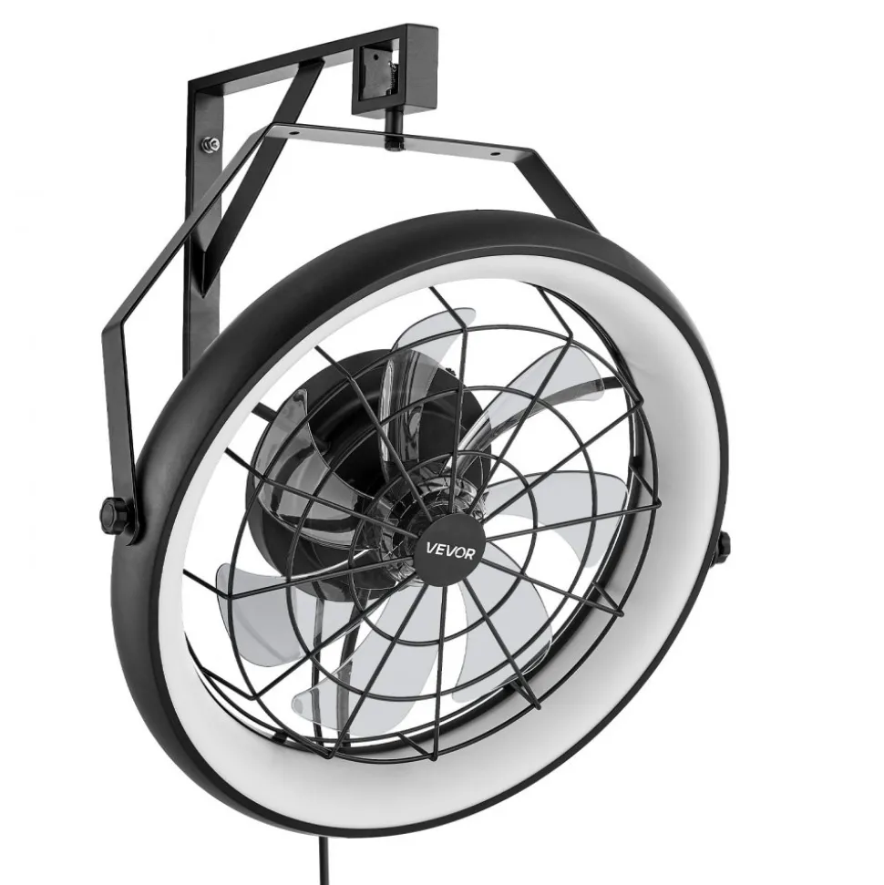 VEVOR Wall Mounted Fan with Lights, 22 inch Wall Mount Fan with Remote, 6 Speeds Plug in Wall Fan, Reversible, Dimmable 3-color Lighting, Timer, 360°Adjustable Tilt for Workshop, Patio, Home