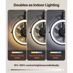 VEVOR Wall Mounted Fan with Lights, 22 inch Wall Mount Fan with Remote, 6 Speeds Plug in Wall Fan, Reversible, Dimmable 3-color Lighting, Timer, 360°Adjustable Tilt for Workshop, Patio, Home