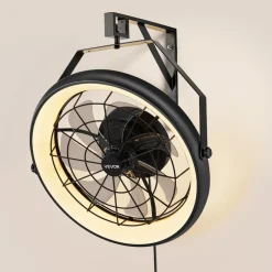 VEVOR Wall Mounted Fan with Lights, 22 inch Wall Mount Fan with Remote, 6 Speeds Plug in Wall Fan, Reversible, Dimmable 3-color Lighting, Timer, 360°Adjustable Tilt for Workshop, Patio, Home