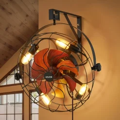 VEVOR Wall Mounted Fan with Lights, 21 inch Wall Mount Fan with Remote, 6 Speeds Plug in Wall Fan, Timer, 360°Adjustable Tilt for Bedroom,Garage,Workshop (Compatible 4 E26 Bulb Sockets,No Bulb)