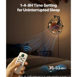 VEVOR Wall Mounted Fan with Lights, 21 inch Wall Mount Fan with Remote, 6 Speeds Plug in Wall Fan, Timer, 360°Adjustable Tilt for Bedroom,Garage,Workshop (Compatible 4 E26 Bulb Sockets,No Bulb)
