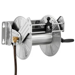 VEVOR Wall Mounted Garden Hose Reel, Holds 135 Feet of 5/8-inch Hose, Outdoor Heavy-Duty Waterhose Holder Winder, with Widened Top Tray, Aluminum Alloy Connector, Decorative Pattern, for Backyards