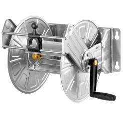 VEVOR Wall Mounted Garden Hose Reel, Holds 135 Feet of 5/8-inch Hose, Outdoor Heavy-Duty Waterhose Holder Winder, with Widened Top Tray, Aluminum Alloy Connector, Decorative Pattern, for Backyards