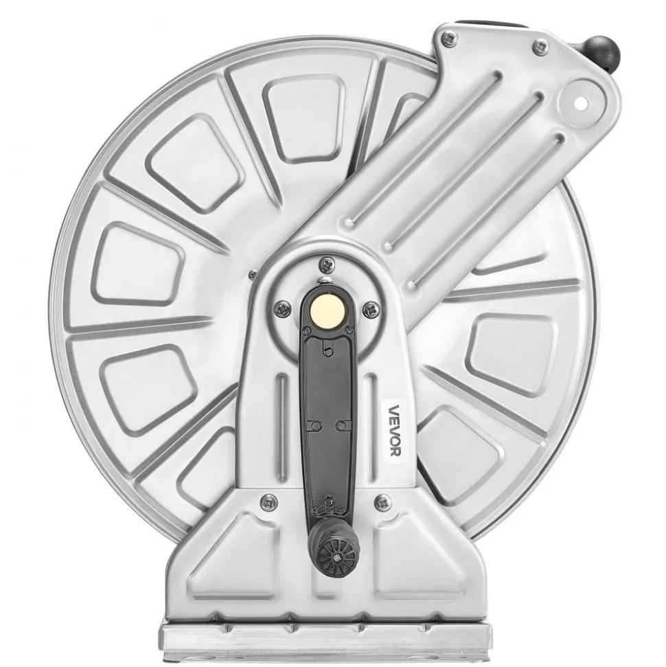 VEVOR Wall Mounted Garden Hose Reel, Holds 135 Feet of 5/8-inch Hose, Outdoor Heavy-Duty Waterhose Holder Winder, with Widened Top Tray, Aluminum Alloy Connector, Decorative Pattern, for Backyards