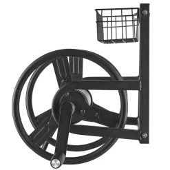 VEVOR Wall Mounted Garden Hose Reel, Holds 125 ft 5/8-inch Hose, Heavy-Duty Water Hose Winder, Space-Saving Design, Outdoor Manual Reel with Brass Fitting and Storage Basket for Yard Lawn