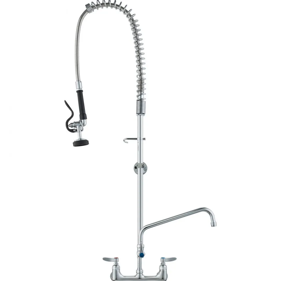 VEVOR Wall-Mounted Kitchen Faucet, 47" Tall, 8" Apart, with 12" Rotating Spout and Pre-Rinse Spray, Brass Build, Pull-Down Feature for Multi-Compartment Sinks