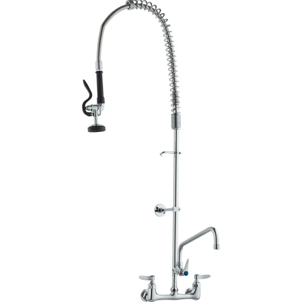 VEVOR Wall-Mounted Kitchen Faucet, 47" Tall, 8" Apart, with 12" Rotating Spout and Pre-Rinse Spray, Brass Build, Pull-Down Feature for Multi-Compartment Sinks