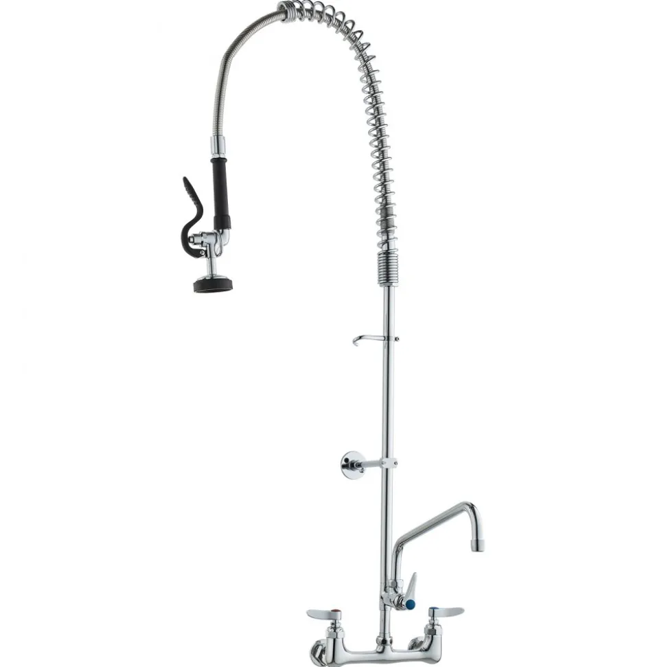 VEVOR Wall-Mounted Kitchen Faucet, 47" Tall, 8" Apart, with 12" Rotating Spout and Pre-Rinse Spray, Brass Build, Pull-Down Feature for Multi-Compartment Sinks