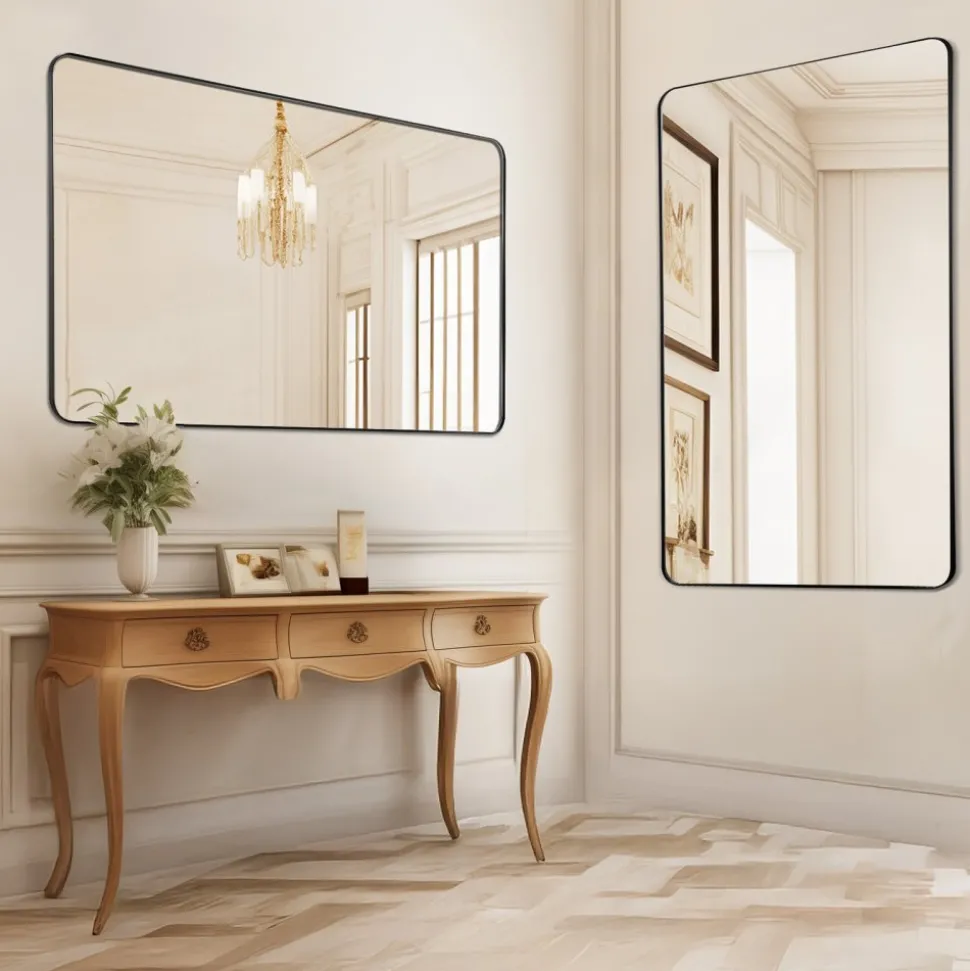 VEVOR Wall Mounted Makeup Mirror, 0.15" Thick, 30 in Mirror with Aluminium Alloy Frame & Explosion-Proof Film, Scratch-Resistant Mirror with Z-Shaped Bracket, Fit for Bathroom/Bedroom/Living Room