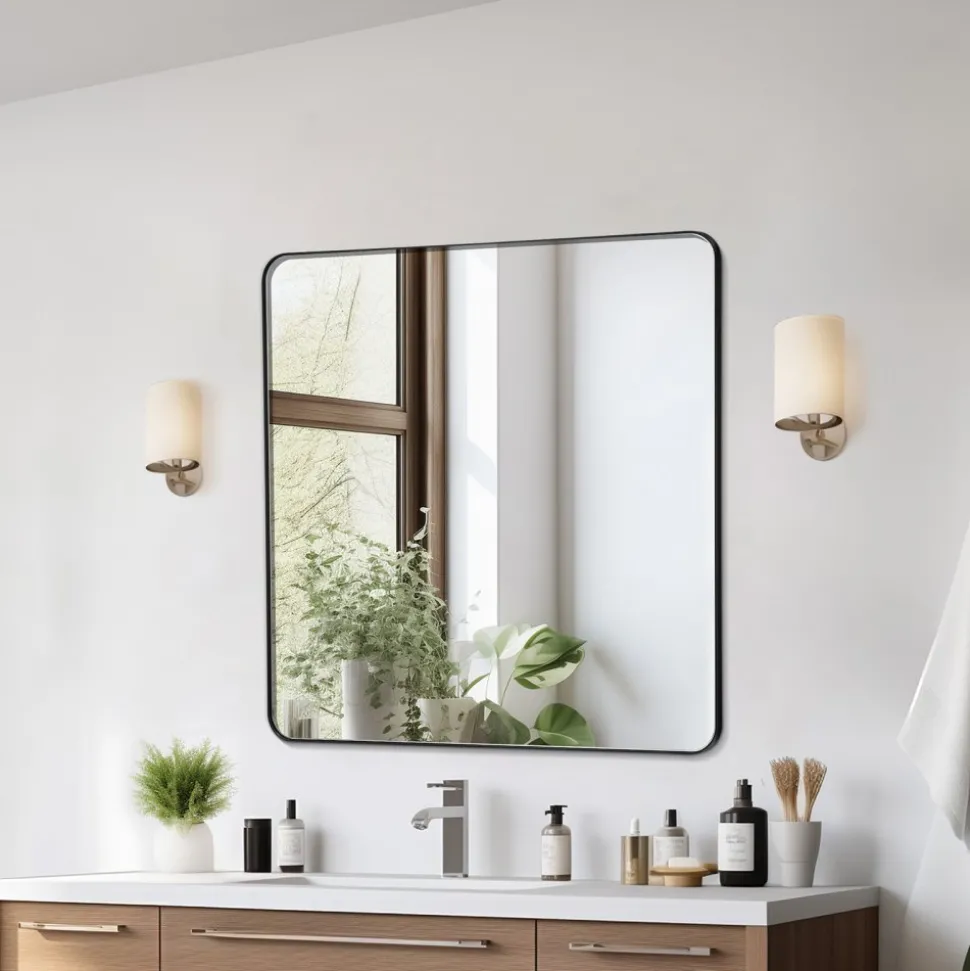 VEVOR Wall Mounted Makeup Mirror, 0.15" Thick, 22" x 30" Mirror with Aluminium Alloy Frame & Explosion-Proof Film, Scratch-Resistant Mirror with Z-Shaped Bracket, Fit for Bathroom/Bedroom/Living Room