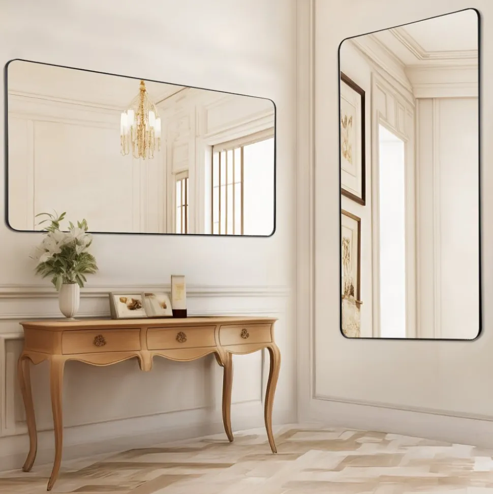 VEVOR Wall Mounted Makeup Mirror, 0.15" Thick, 28" x 60" Mirror with Aluminium Alloy Frame & Explosion-Proof Film, Scratch-Resistant Mirror with Z-Shaped Bracket, Fit for Bathroom/Bedroom/Living Room