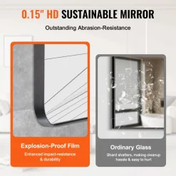 VEVOR Wall Mounted Makeup Mirror, 0.15" Thick, 24" x 36" Mirror with Aluminium Alloy Frame & Explosion-Proof Film, Scratch-Resistant Mirror with Z-Shaped Bracket, Fit for Bathroom/Bedroom/Living Room