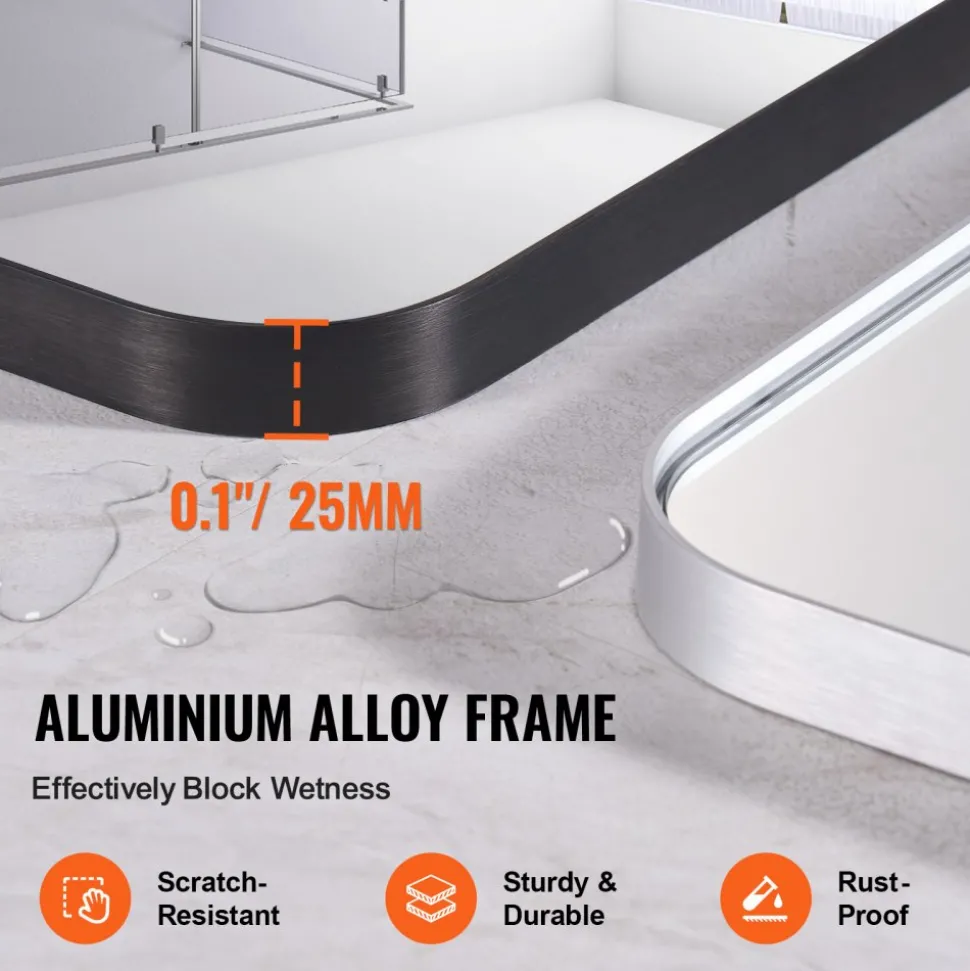 VEVOR Wall Mounted Makeup Mirror, 0.15" Thick, 24" x 36" Mirror with Aluminium Alloy Frame & Explosion-Proof Film, Scratch-Resistant Mirror with Z-Shaped Bracket, Fit for Bathroom/Bedroom/Living Room