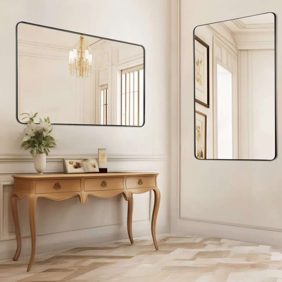 VEVOR Wall Mounted Makeup Mirror, 0.15" Thick, 30" x 40" Mirror with Aluminium Alloy Frame & Explosion-Proof Film, Scratch-Resistant Mirror with Z-Shaped Bracket, Fit for Bathroom/Bedroom/Living Room